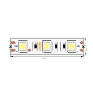 Светодиодная лента 5050, 60 LED/м, 14,4 Вт/м, 12В , IP68, Цвет: Холодный белый, SWG560-12-14.4-W-68-М