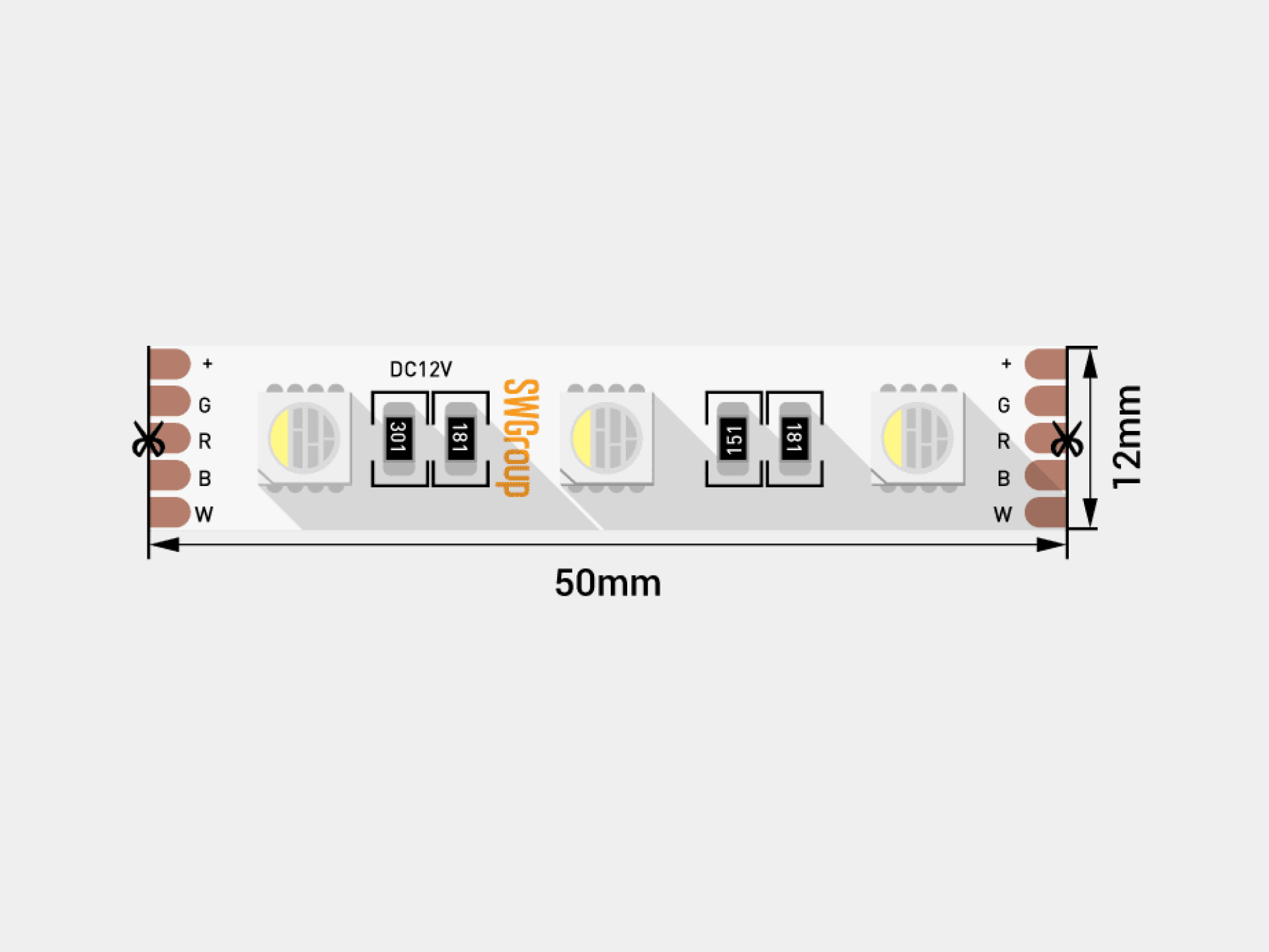 Светодиодная лента 5050, 60 LED/м, 19,2 Вт/м, 12В , IP20, Цвет: RGB + холодный белый, SWG560-12-19.2-RGB+W-M — изображение 2
